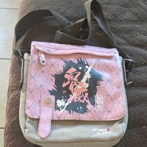 Anime Demon Slayer Pink and Tan Crossbody Bag